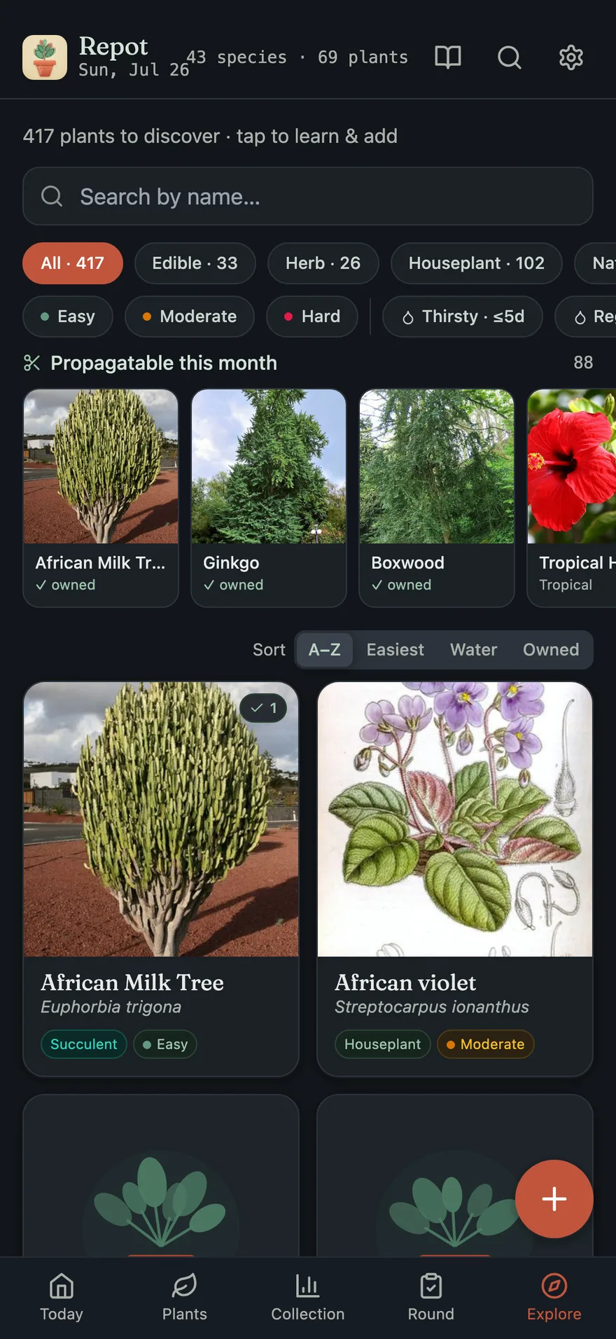 The Explore catalog, dark mode